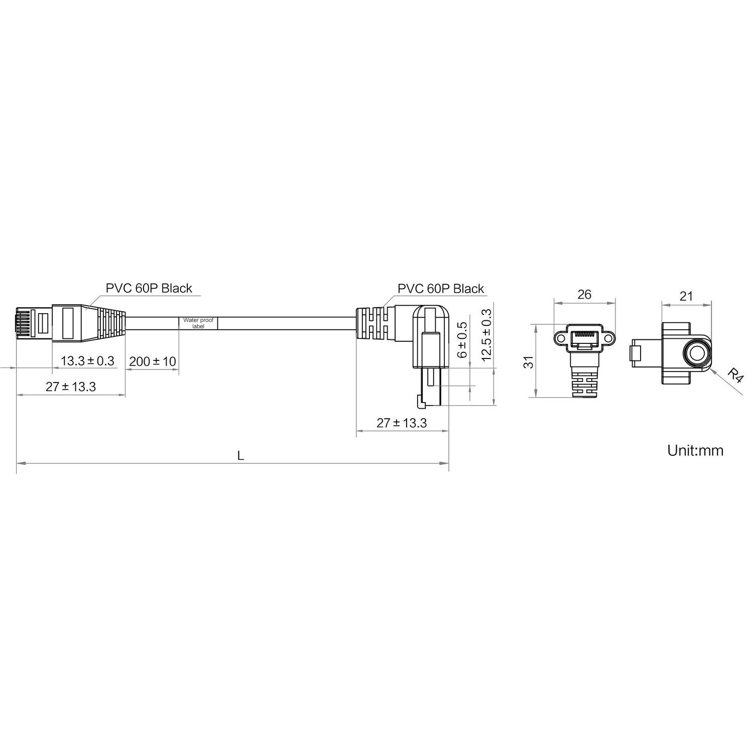 HIKROBOT Data Cable, GigE, CAT.5E, SFTP, 2 x RJ45, 5m, Black, Right Angle (Down) - Image 2